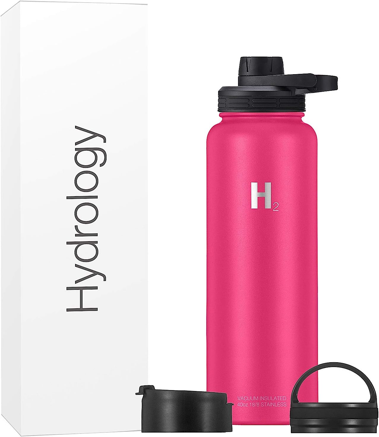 Hydrology Water Bottle Adventure Edition with 3 LIDS | Double Wall Vacuum Insulated Stainless Steel Wide Mouth | Hydro Sports Hot & Cold Flask | Leak Proof Sweat Free Thermos