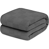 Avalon Bedding 100% Cotton Blankets King Size Thermal Blanket (108"x90") - Perfect Cotton Blanket King Size for Layering Bed in Any Season - Cotton Blankets for Bed (Grey)