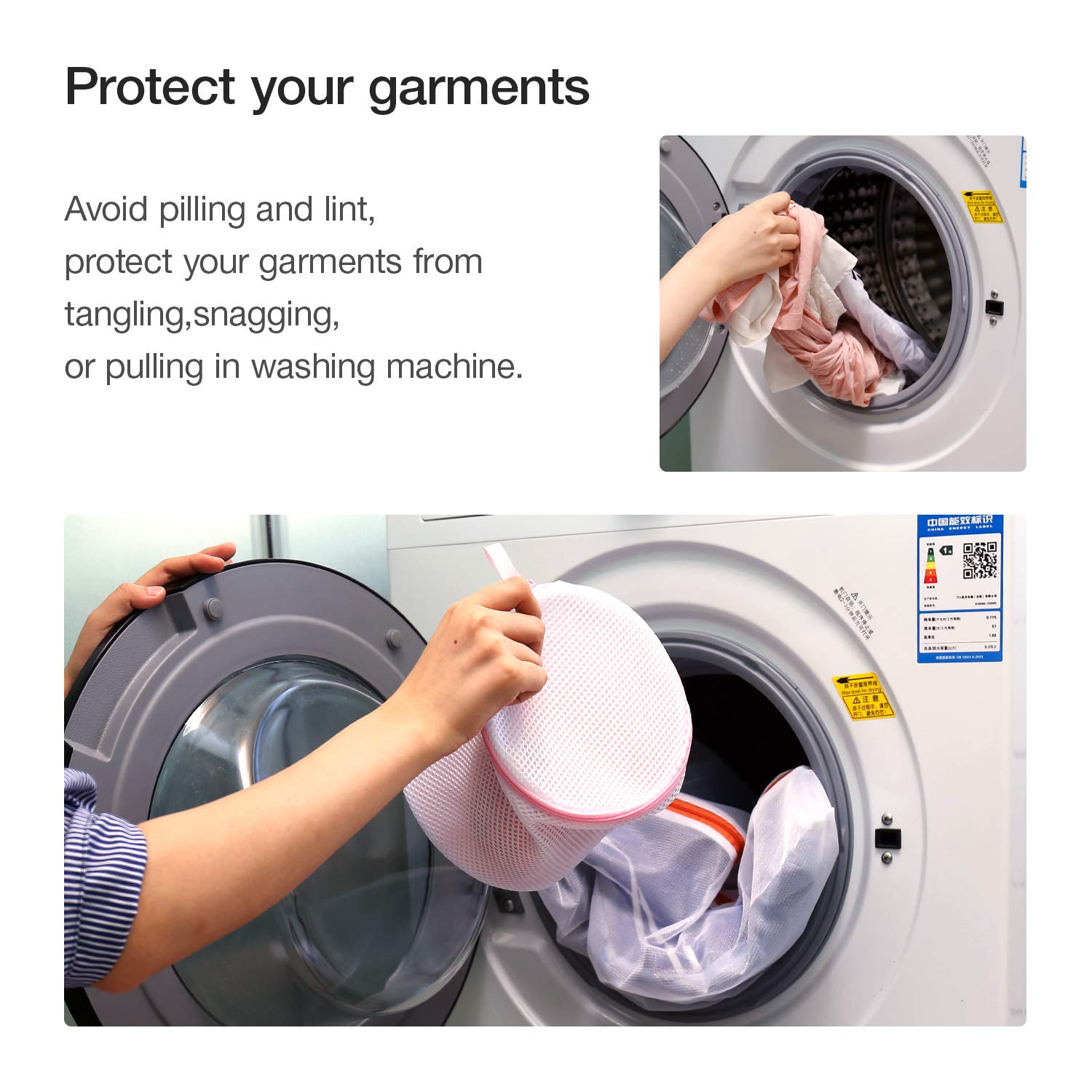 DMplus 7PCS Bolsa Lavadora, Bolsas para Lavandería de Malla con Cremallera. 5 Tamaños para Ropa Interior, Camisetas, Pantalones, Sujetadores. Bolsas de la Colada para Proteger y Organizar Ropas.