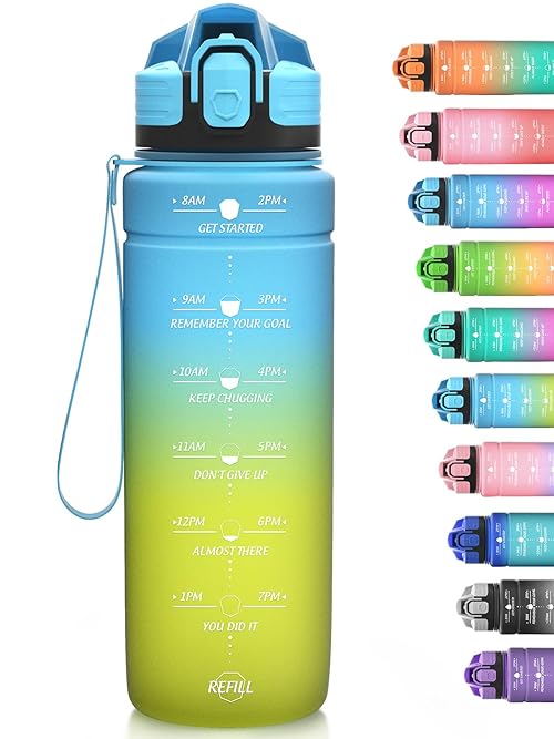 Niggeey 500ml & 700ml & 1000ml Motivational Water Bottle with Time Marker, Sports Water Bottles, Leak Proof BPA Free Tritan Drink Bottle for Kids, Men, Women, Running, Cycling, School, Gym and Sport