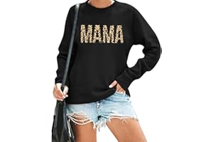 EGELEXY Mama Sweatshirt Women Leopard Print Embroidery Mom Life Pullover Top Casual Long Sleeve Blouse Tee