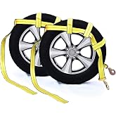 Tow Dolly Basket Strap with Twisted Snap Hooks for Small to Large Size Tires by Robbor Brand 2 inch Webbing 12,000 lbs Breaking Strength Tire Bonnet&amp;Tire Net Fits Most 14-19"" Tires