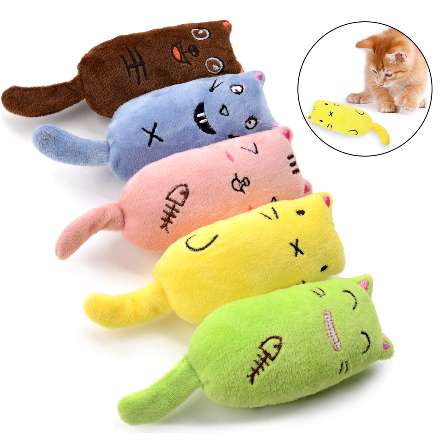 Legendog 5Pcs Catnip Toy, Cat Chew Toy Bite Resistant Catnip Toys for Cats,Catnip Filled Cartoon Mice Cat Teething Chew Toy