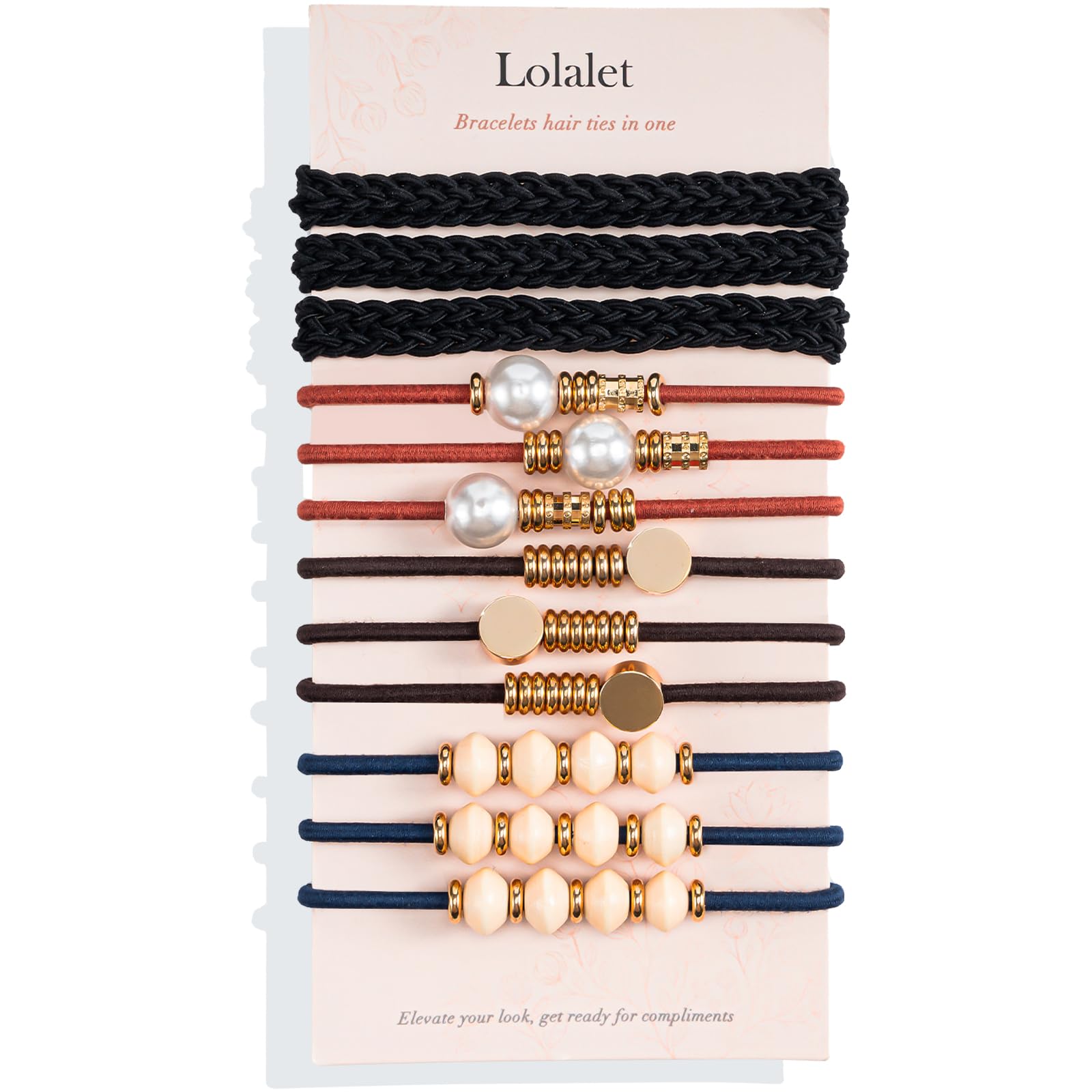Lolalet Hair Ties Boho Bracelet Hair Tie for Women, No Damage Ponytail Holders Elastic Hair Ties for Thick Thin Hair, Strong Hold Braided Hair Elastics Bands -12 Pcs