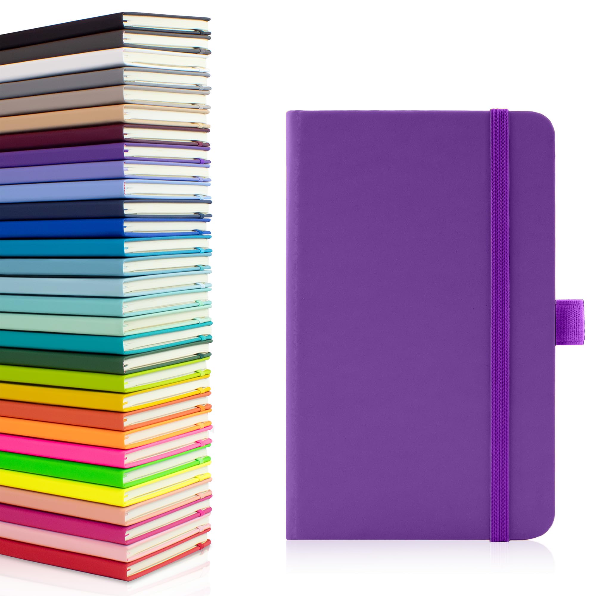 Notes London Eco A6 Notebook with Lined Pages, Pen Loop, Ribbon, Date Marks and Paper Pocket, Pocket Hardback Journal, Note, sustainably sourced paper (Purple)
