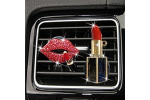 Maxtech, Crystal Lips Vent Clip，Sexy Lips Bling Car Charm Air Vent Clips Rhinestone Car Interior Accessories Diamond Car Decor for Girls & Women（Red）