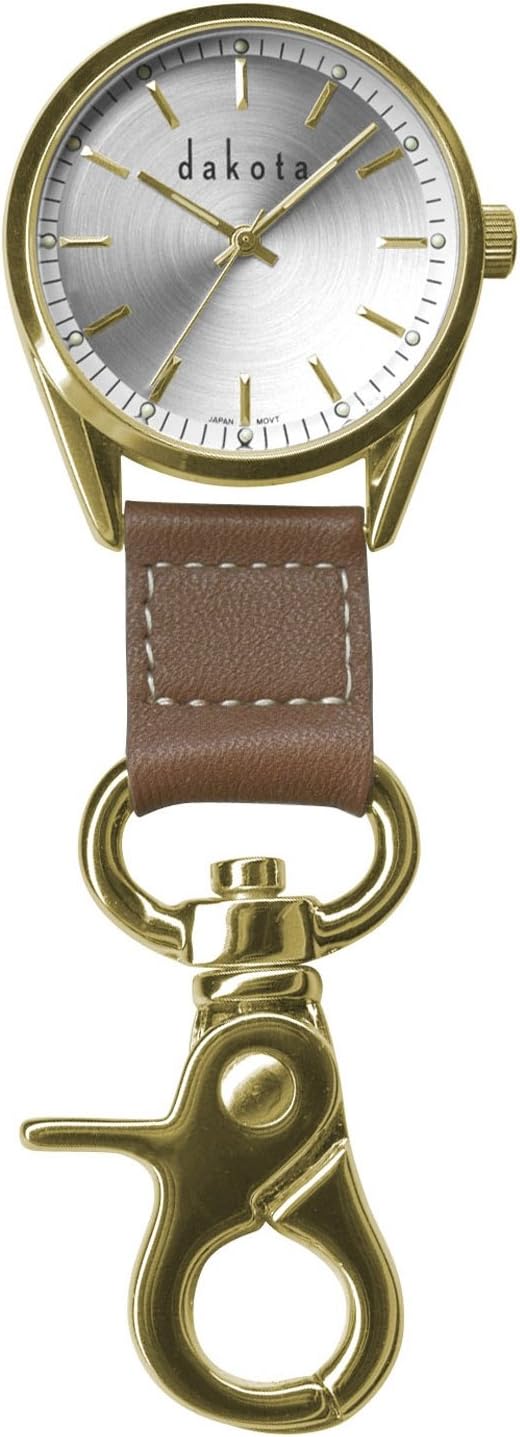 Dakota Classic Dress Clip Watch-Gold Case/Leather Fob
