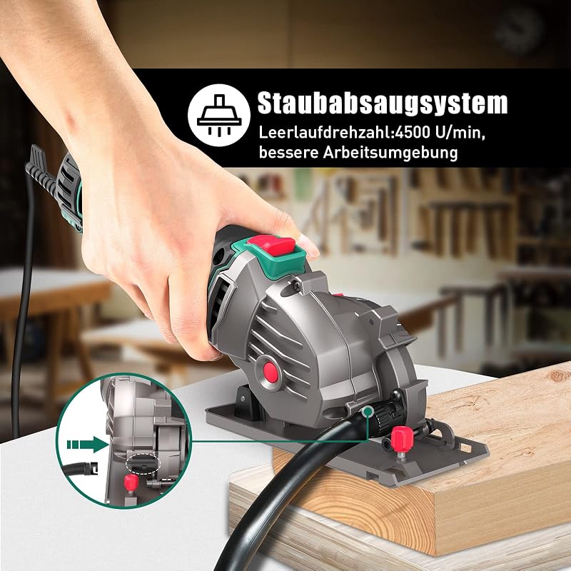 HYCHIKA Mini Kreissäge, Handkreissäge mit 3 Sägeblättern, Skalenlineal, 500W Motor aus reinem Kupfer, 4500RPM, Ideal für Holz-, Weichmetall-, Fliesen- und Kunststoffschnitte