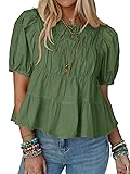 Tankaneo Womens Puff Sleeve Peplum Babydoll Tops