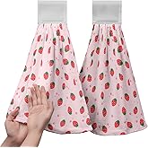 Kwlegh Strawberry Kitchen Hanging Towels Set of 2 Summer Pink Red Cute Hand Towel with Hanging Loop Farmhouse Strawberries Fruit Tea Dish Towel Soft Absorbent Bath Tie Towel for Bathroom