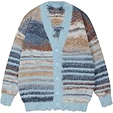 Womens Oversized Striped Cardigan Sweater Y2k Cable Knit Chunky Button Up Sweater Colorful Fall Outfits