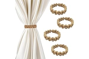 4 Pack Curtain Tiebacks Natural Cotton Rope & Holdbacks - Farmhouse Rustic Style Hand Braided Curtain Ties for Sheer Lightwei