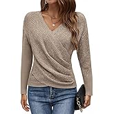 HVT Womens 2026 V Neck Sweater Criss Cross Pullover Long Sleeve Knit Casual Fall Tops
