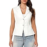CIMUK Women's Denim Vest Button Down V Neck Elastic Waist Waistcoat Sleeveless Jean Jacket