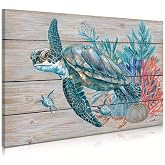 Sea Turtle Bathroom Wall Decor: Teal Coral Canvas Wall Art Sea Turtle Painting Gifts for Turtle Lovers Women Bedroom Office Home Decorations Rustic Swimming Turtle Picture Print Framed 24"x16"