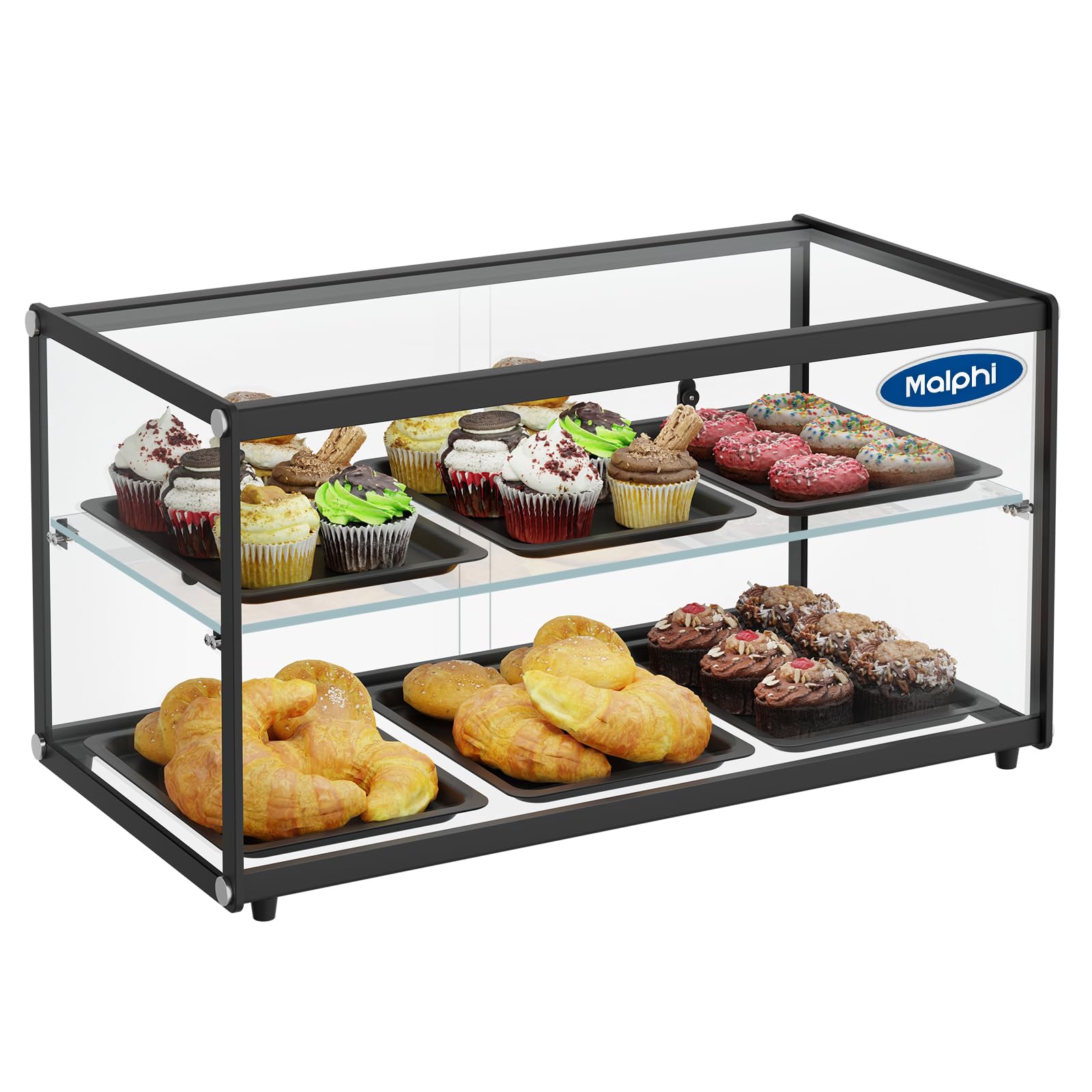 Photo 1 of ***PARTIAL SET/MISSING PARTS/MINOR DAMAGE***Malphi 29in. Tiered Pastry Bakery Display Case with Glass Shelf and Sliding Door,3cu. ft. Capacity|Large Bread Cookie Display Box | 29.3" x 15.3" x 15.4"