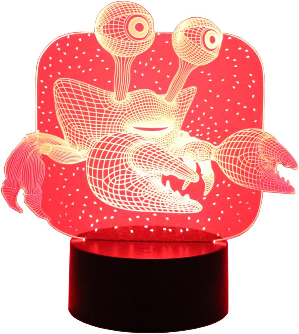 Hguangs 3D Lamp Crab Shape Night Lamp 3D Optical Illusion Night Light Desk Table Light 7 Colors Changing Touch Control Gift for Christmas Birthday Valentine's Day Kids Children Girl and Boy