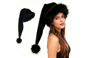 Lauzimi Long Santa Hat, Black Plush Hat Comfortable Holiday Hats for Women Adults Men Christmas Hats for New Year's Eve Party