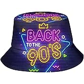 Back to The 90's Neon 1990s Fashion Art Bucket Hat Fishing Hats Summer Travel Beach Sun Uv Protection Packable Fisherman Cap for Men Women Teens
