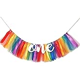 Rainbow High Chair Banner Highchair Tutu Skirt Banner First Birthday Baby Shower Hanging Decor Party Decorations, 1 PCS