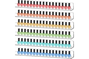 display4top 6 Pack Nail Polish Rack,15" Acrylic Nail Polish Wall Mounted Organizer Displays 90 Bottles, Clear Floating Kids Wall Bookshelf