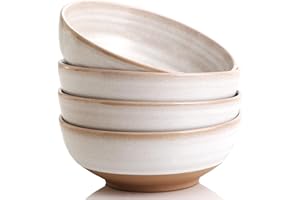 COIKZLY Handmade Ceramic Bowl Set of 4, 28oz - Ideal for Soup, Salad, Cereal, and Rice - Microwave Safe, Durable Clay Dishes 