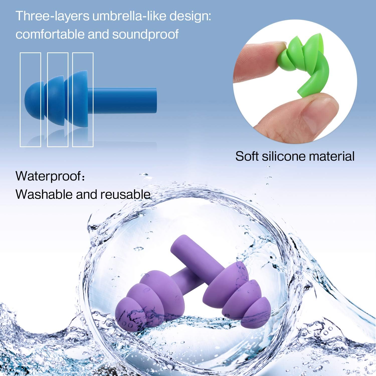 24 works Ear Plugs Silicone Soft Ear Plugs Waterproof Reusable Earplugs Noise Reduction Earplugs for Adults Kids Sleeping Snoring Swimming Travel Concerts - Image 4