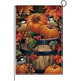 ONFAON Fall Decorations for Home, Thanksgiving Pumpkin Small Garden Flag for Outside 12x18 Inch,Fall Watercolor Bird Small Garden Flag,Double Sided Outside Yard Lawn Outdoor Decoration HYQX04