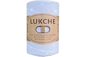 Lukche Cotton and Polyester Shiny Macrame Cord 2mm (224 Yards), Colorful Crochet Macrame Bag Craft for Wall Hangers, Bags, Bottom Plates, Carpets, Polypropylene Suplies(White Pearl)