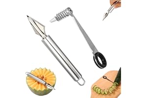 Kitchen Spiral and V-Shaped Tools Set, Vegetable Spiral Cutter and V Shape Fruit Carving Tool for Potatoes Slicing or Melon E