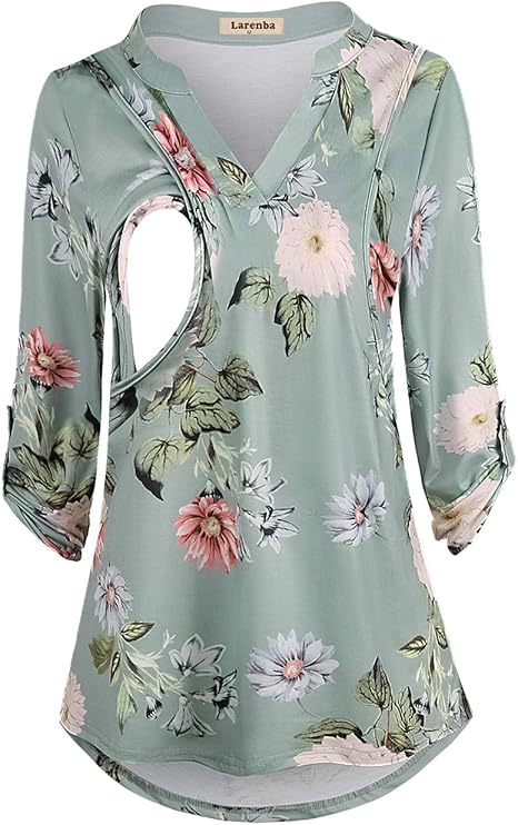 Amazon.com: Larenba blusas de maternidad de lactancia con estampado floral de manga 3/4 para mujer, L: Clothing