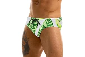 MIZOK Men's Sexy Bikini Swim Briefs Quick Dry Printed Swimsuit Beach Swimwear with Drawstring