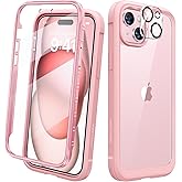 Diaclara Designed for iPhone 15 Plus Case 6.7 Inch,Full Body Rugged Case with Built-in Touch Sensitive Anti-Scratch Screen Protector+9H Tempered Glass Camera Lens Protector, Coral Pink