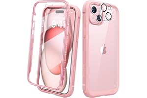 Diaclara Designed for iPhone 15 Plus Case 6.7 Inch,Full Body Rugged Case with Built-in Touch Sensitive Anti-Scratch Screen Protector+9H Tempered Glass Camera Lens Protector, Coral Pink