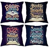 Znzd Inspirational Book Lovers Pillow Case,Decorate Home Bedroom Reading Room Book Club Dorm,Readers Bookworm Book Nerd Students Teens Teacher Gifts,18x18 Inch Throw Pillow Covers Set of 4