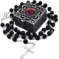 FLAFARY 8mm Rosary Beads Necklace, Rosary Beads Catholic for Men and Women Comes in a Metal Gift Box, First Communion Rosary 