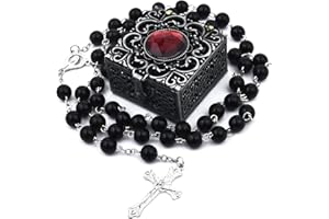 FLAFARY Rosary Set, First Communion Rosary for Girls and Boys, Rosary Beads Catholic for Men, Women and Kids Pack in Holy Cup Metal Gift Box, Rosary Necklace as Gifts (Black)