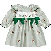 Toddler Baby Girl Smocked Dress Hunting Outfit Mallard Duck Long Sleeve A Line Striped Dresses Girls Fall Clothes