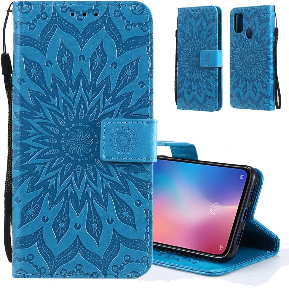 MRSTERUS Samsung Galaxy M30S Case,Sun Flower PU Leather Wallet Purse Credit Card Holders Magnetic Flip Folio TPU Soft Bumper Ultra Slim Cover for Samsung Galaxy M30S Sun Flower- Blue KT