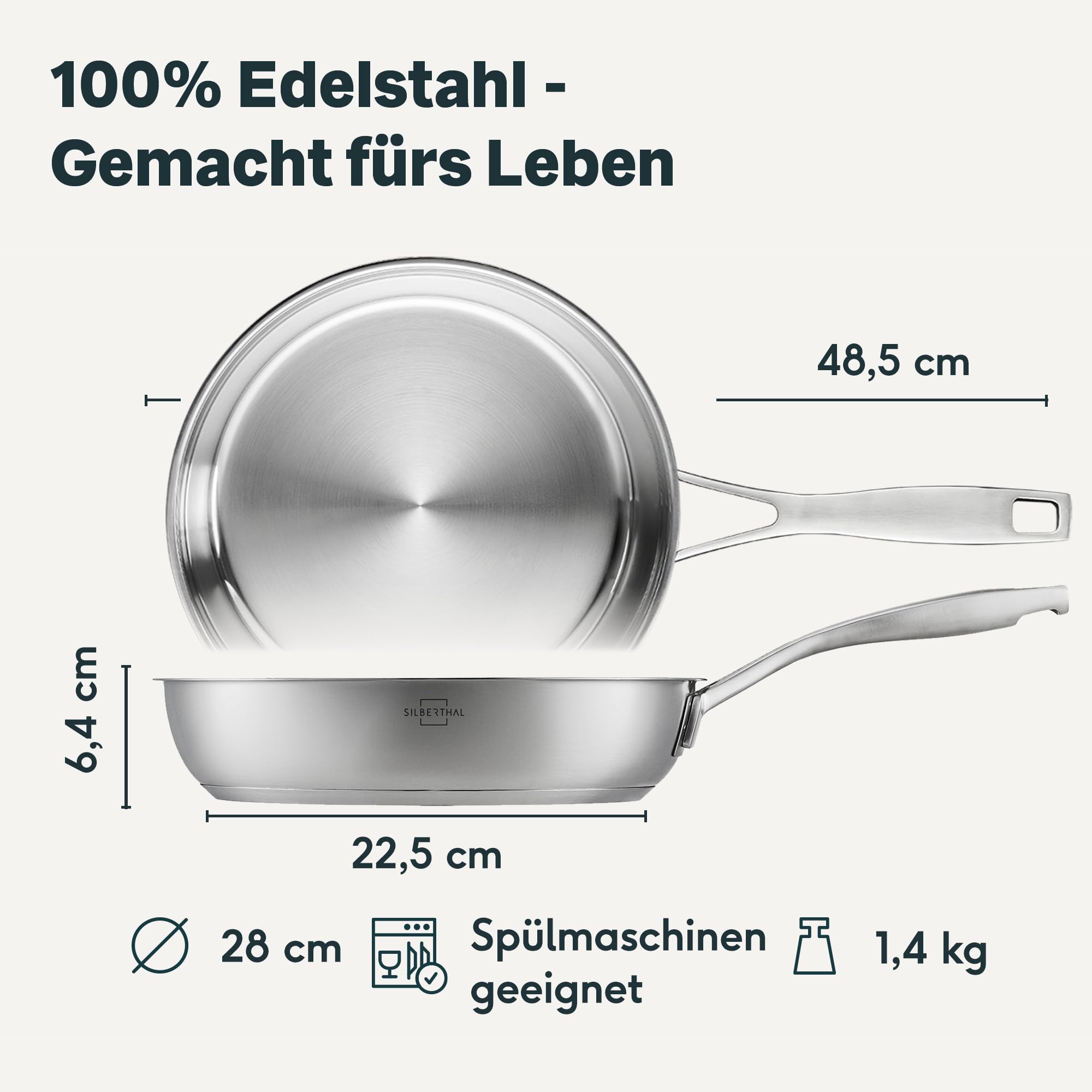 SILBERTHAL Edelstahl Pfanne Unbeschichtet - Induktion - Profi Bratpfanne 28cm - Röstaromen - Ofenfest 7