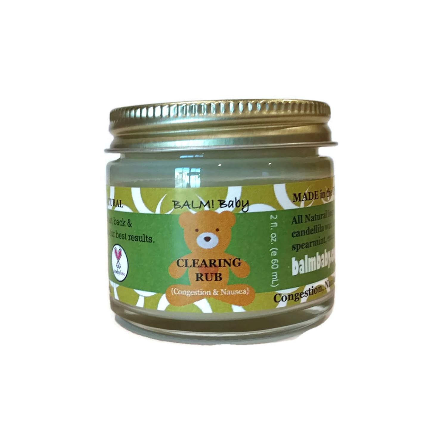 BALM! Baby Eucalyptus CLEARING RUB - Natural Chest & Tummy Rub for Stuffy Noses & Chests and Nausea - 2 oz Glass Jar {Made in The USA!}