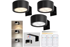 Powfloven 3Pcs Cordless Battery Operated Picture Light, Magnetic Black Display Gallery Art Light with Remote Dimmable Timer, Wireless Led Painting Accent Wall Lighting Fixture for Frame Photo Poster
