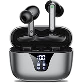 Nequga Wireless Earbuds Bluetooth Headphones, 50H Playtime Ear Buds with Mic and LED Digital Display Charging Case, IPX7 Waterproof in-Ear Earphone for iPhone Andriod Phone - Charcoal