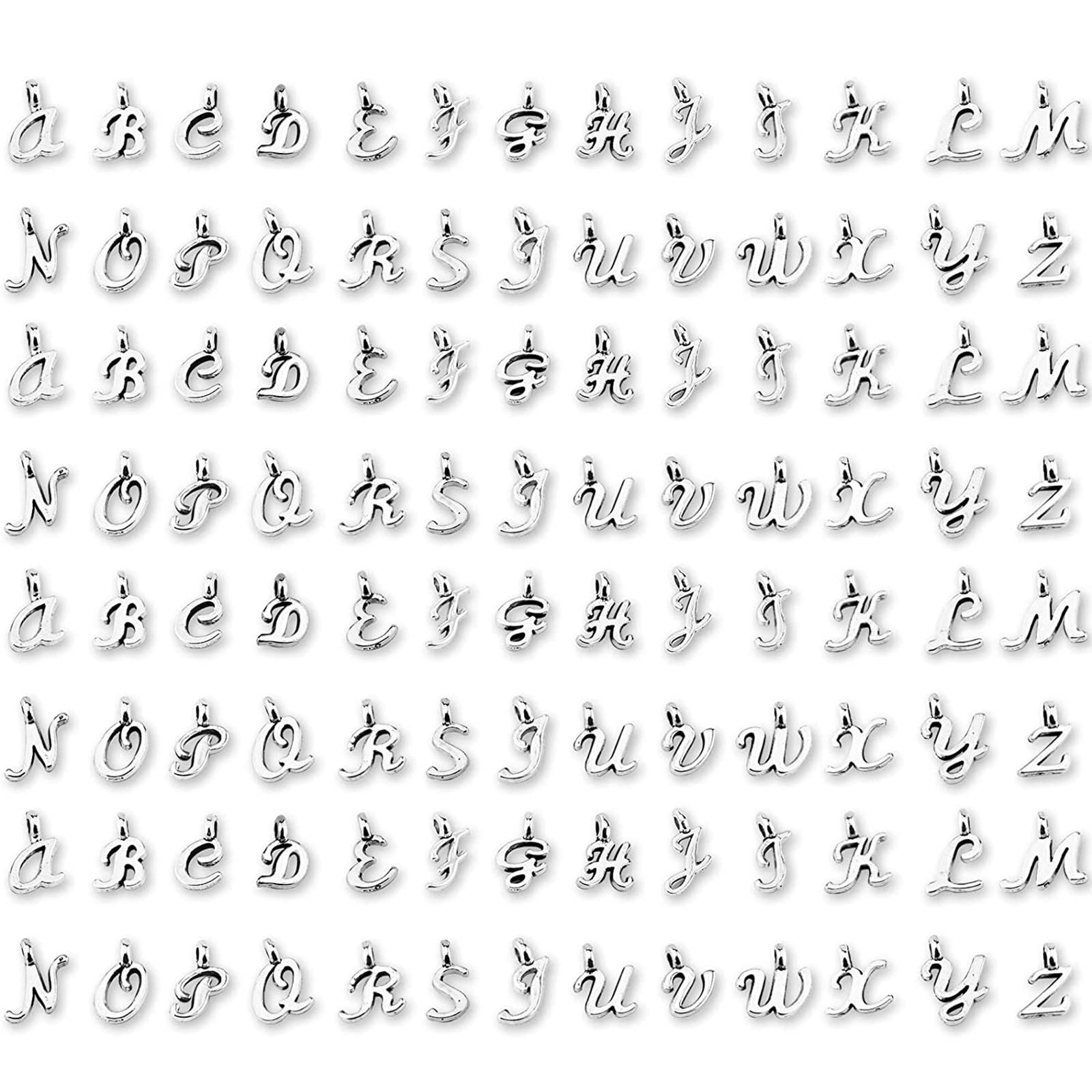 SAVITA 130 Piece ABC Letter Charms Mini Alphabet A-Z Zinc Alloy Bracelet Necklace Pendants for DIY Jewelry Making