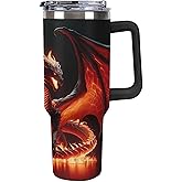 JOJOART 3d Anime Fire Dragon Tumbler with Lid And Straw 40oz Stainless Steel Cup Insulated, Large Capacity Car Cup, Leakproof Travel Tumbler Coffee Mug with Handle