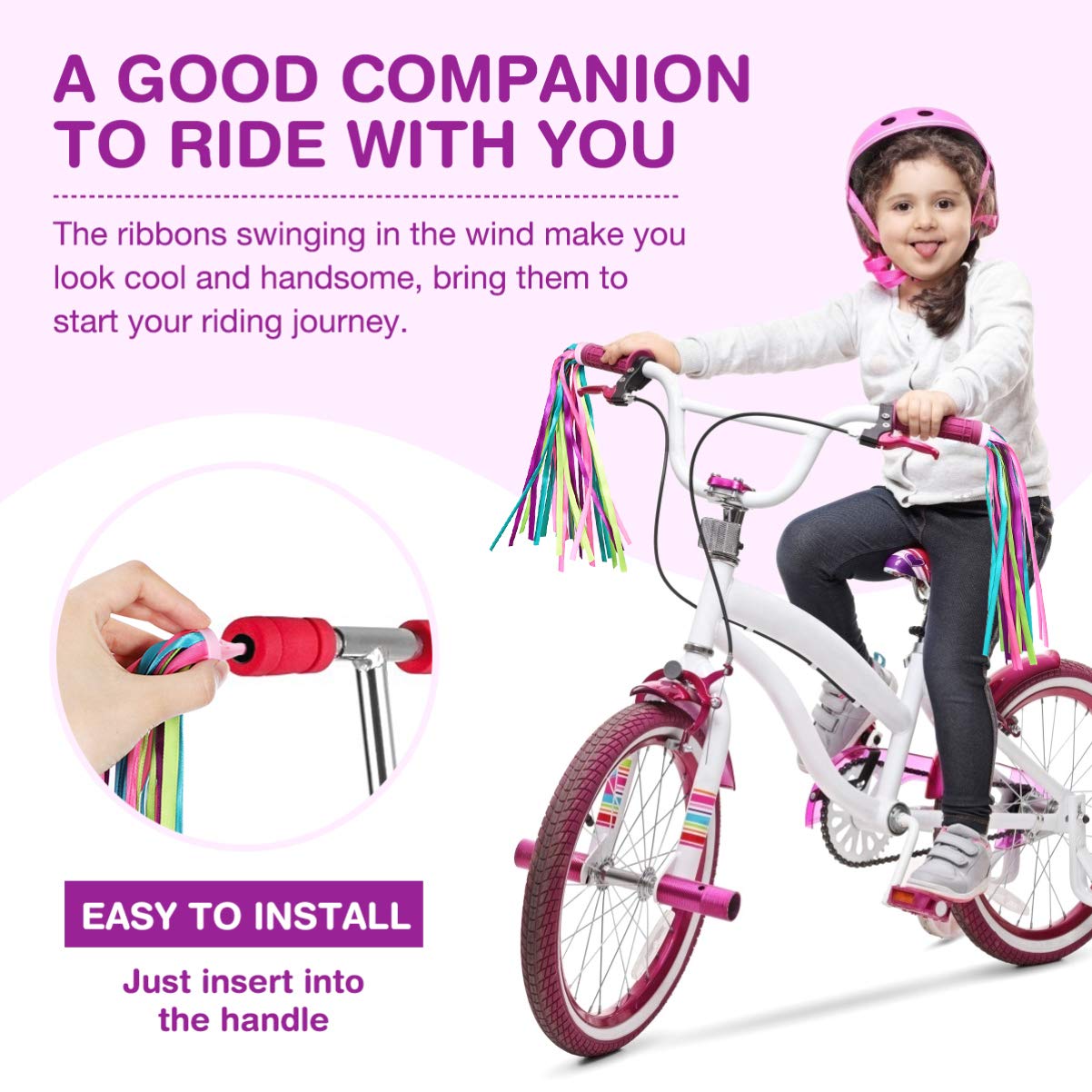 Bike Handlebar Streamers Colorful Bike Streamers Handlebar Ribbons Tassels for Kids Bike Bicycle Baby Carrier Kids Bike Accessories 1Pair