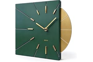 DRIINI Clocks Mid Century Modern Wall Clock - Square Green Clock with Decorative Gold Accent- Unique and Cool Clock, Battery 