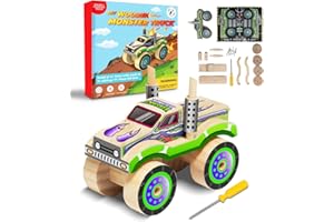 Little Jupiter DIY Wooden Kits w/Stickers - Kids Building Kit - Stem Toys for Ages 4-7 - Wood Crafts for Kids - Woodworking Kits (Monster Truck 2)