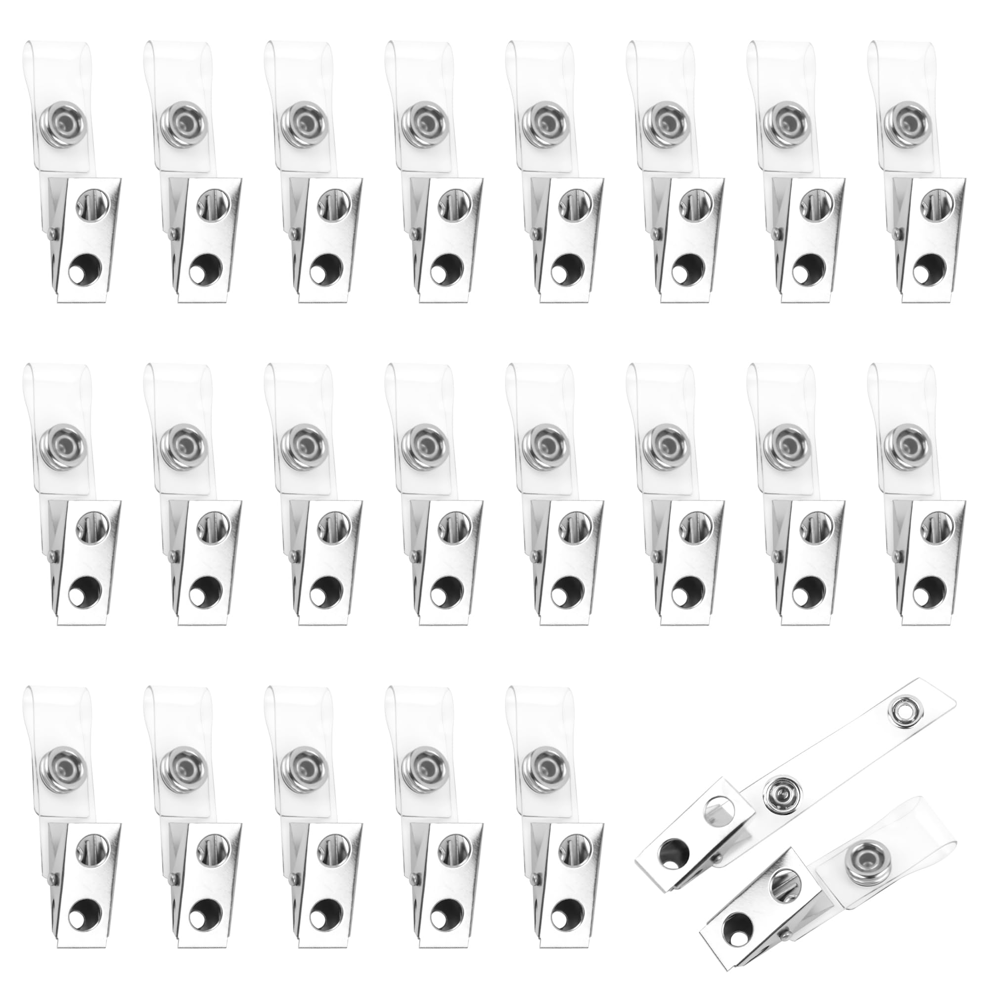 WENLISELL 200 PCS Metal Badge Clips, ID Badge Clips with Clear Straps, Metal ID Badges Clip for ID Cards, Badges Holders, Office
