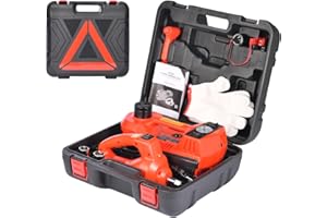 TYAYT Electric Car Jack Kit, 5 Ton Hydraulic Car Jack with Electric Impact Wrench and Inflator Pump, 12V Portable Jack with LED Light for SUV MPV Sedan, Lifting Range 6 to 17.7 Inch (Red)